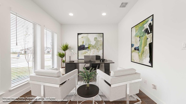 interior space featuring a wealth of natural light and dark wood-type flooring