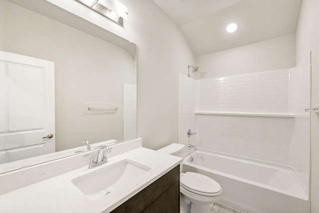 full bathroom with shower / tub combination, vanity, and toilet