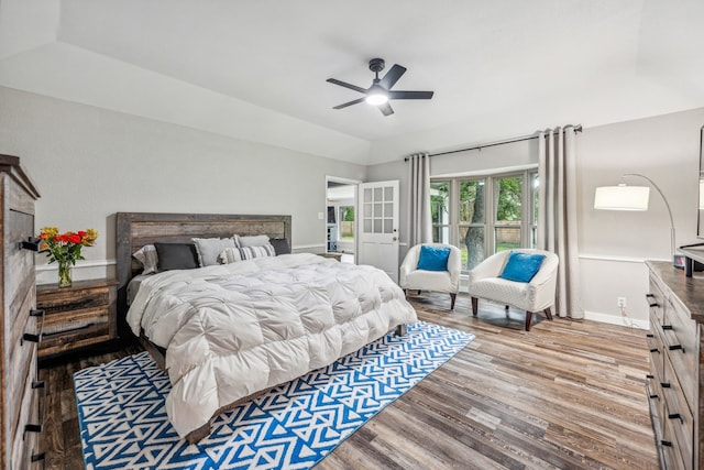 bedroom featuring ceiling fan and wood-type flooring