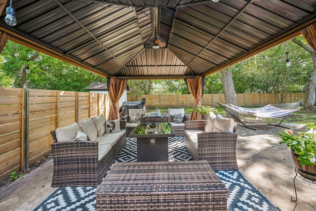 view of patio / terrace featuring a gazebo and outdoor lounge area