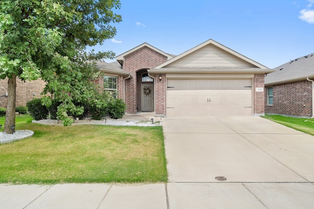 ranch-style home featuring a garage and a front yard