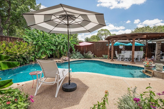 view of swimming pool with a pergola and a patio area