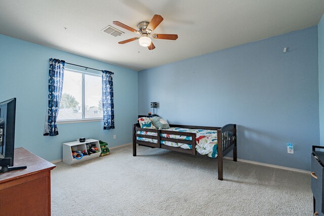 bedroom with carpet floors and ceiling fan