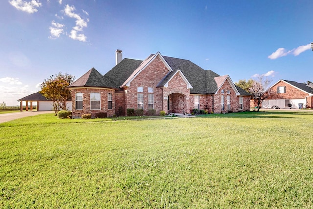 view of front of home with a garage and a front yard