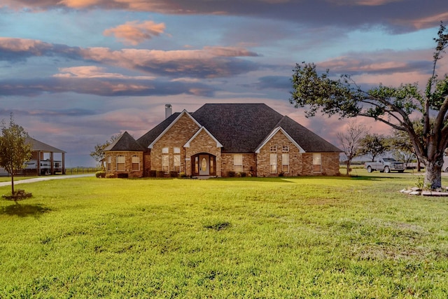 view of front of property with a yard