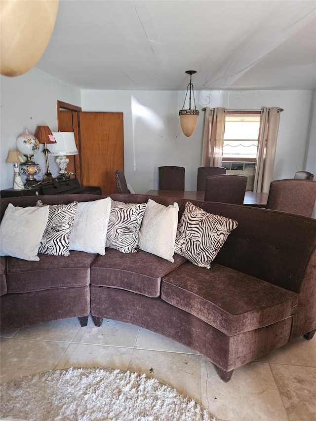 tiled living room featuring cooling unit