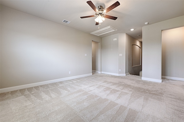 carpeted empty room with ceiling fan