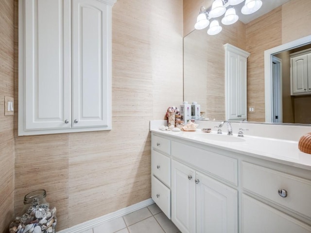 10783 Stagecoach Pass, Pilot Point, TX 76258 - bathroom with vanity, tile patterned floors, and a chandelier