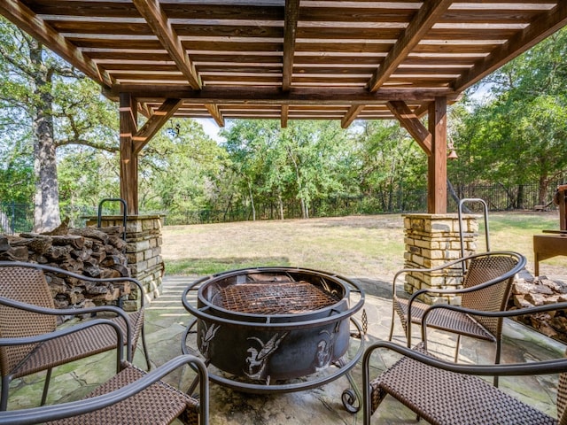 view of patio / terrace featuring an outdoor fire pit