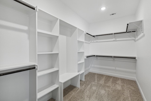 spacious closet featuring light carpet