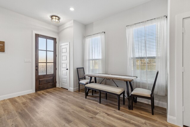 entryway with a healthy amount of sunlight and hardwood / wood-style floors