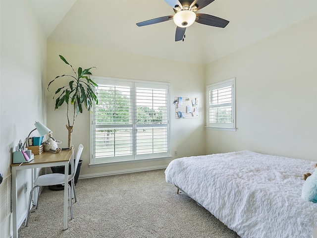 bedroom with carpet, baseboards, and ceiling fan