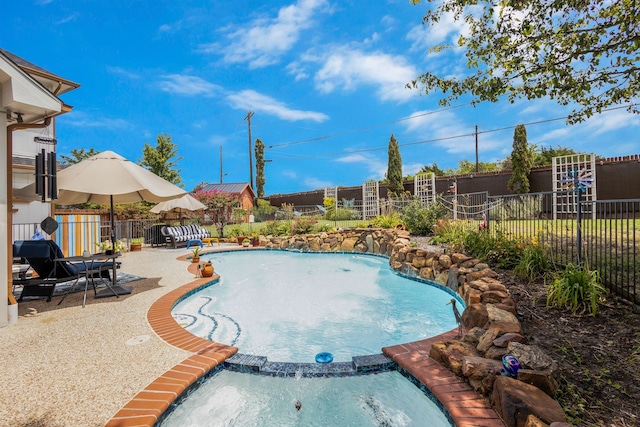 view of swimming pool with a patio