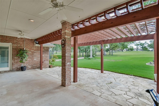 view of patio / terrace featuring a pergola and ceiling fan