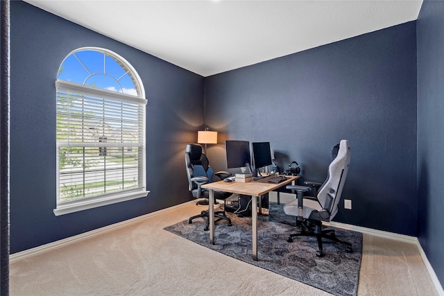 view of carpeted home office