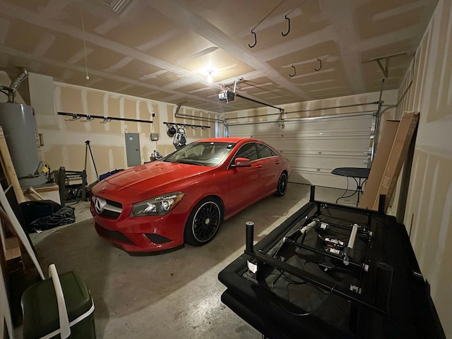 garage featuring electric panel and a garage door opener