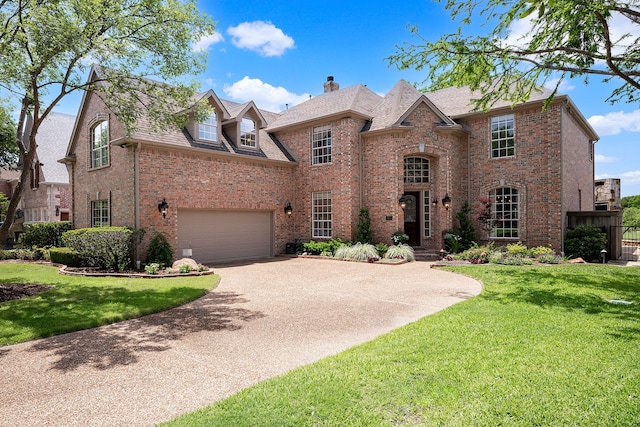 view of front facade with a front yard and a garage