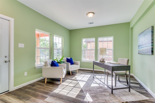 home office featuring hardwood / wood-style flooring