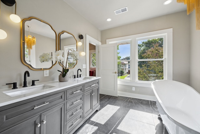 bathroom featuring vanity and a bathtub