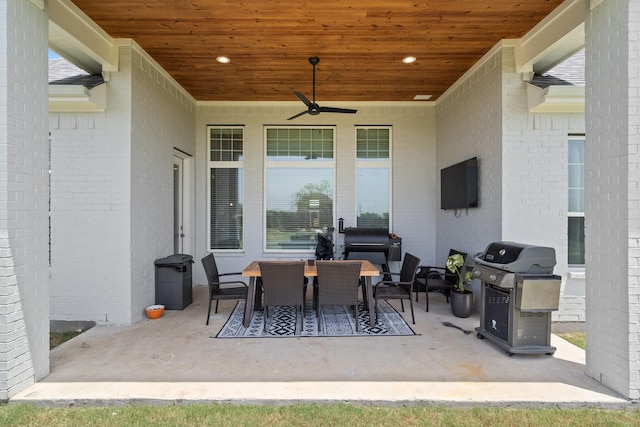 view of patio / terrace featuring ceiling fan and area for grilling