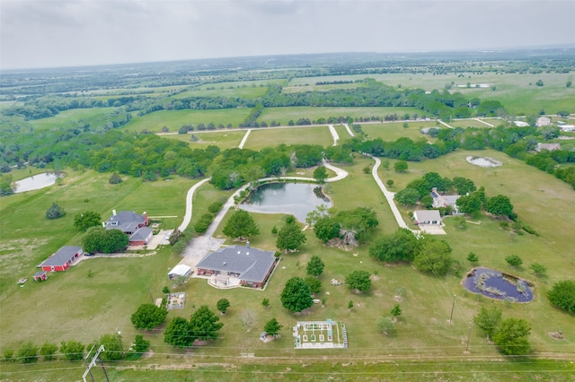 bird's eye view with a rural view and a water view