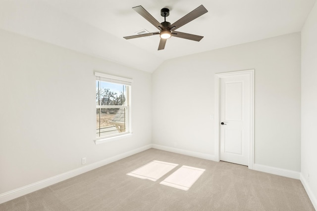 2302 Prosper Way, Mansfield, TX 76063 - unfurnished room featuring vaulted ceiling, baseboards, light colored carpet, and ceiling fan