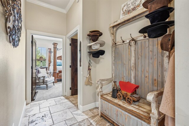 mudroom with ornamental molding