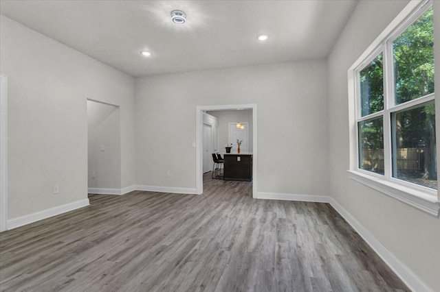 spare room featuring a wealth of natural light and hardwood / wood-style floors