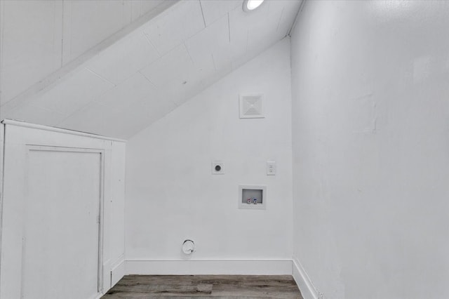 washroom featuring hookup for a washing machine, electric dryer hookup, and hardwood / wood-style flooring