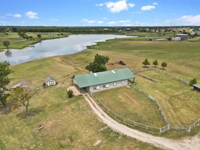 aerial view featuring a rural view and a water view