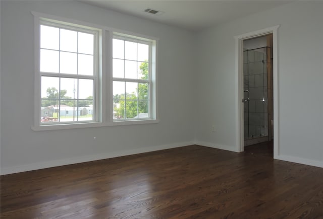 empty room with dark hardwood / wood-style floors and plenty of natural light