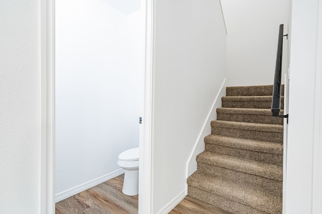 stairs with hardwood / wood-style floors