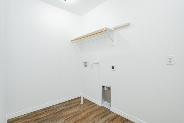 clothes washing area with washer hookup, hardwood / wood-style flooring, and electric dryer hookup