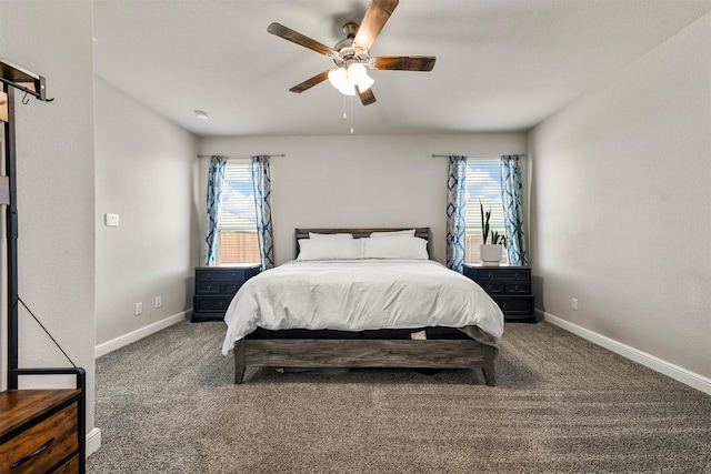 bedroom with carpet floors and ceiling fan