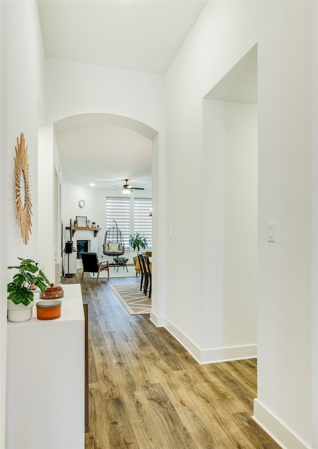 hall with light wood-type flooring