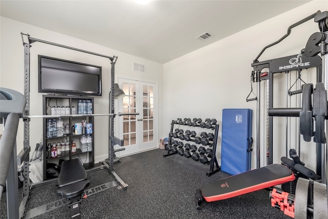 workout room with french doors