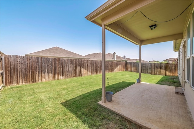 view of yard featuring a fenced backyard and a patio