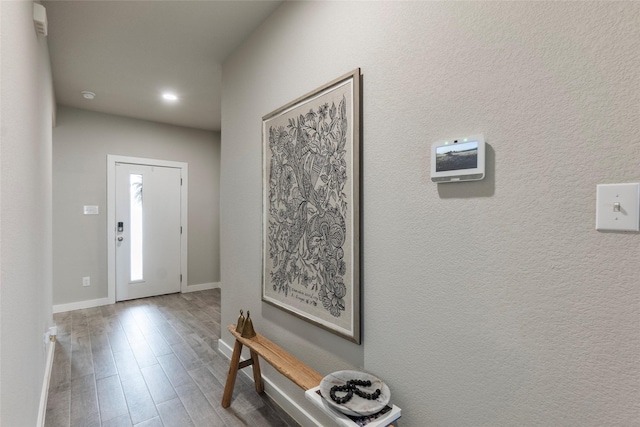 entrance foyer featuring baseboards and wood finished floors