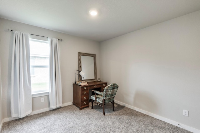 interior space featuring light carpet and baseboards