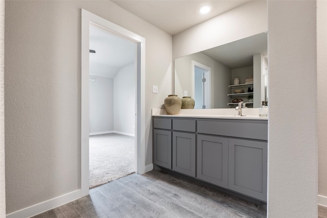 bathroom featuring wood-type flooring and vanity