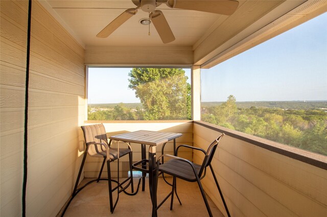 balcony with ceiling fan