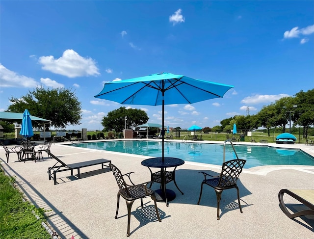 view of swimming pool featuring a patio