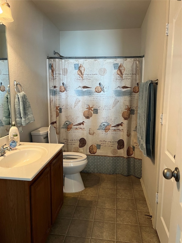 bathroom with tile patterned flooring, toilet, and vanity