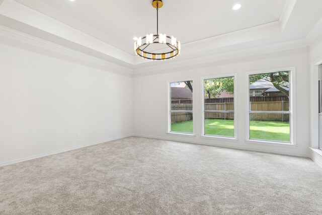 empty room featuring a wealth of natural light, a tray ceiling, and ornamental molding