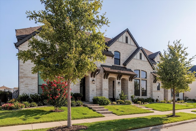 view of front of home with a front lawn