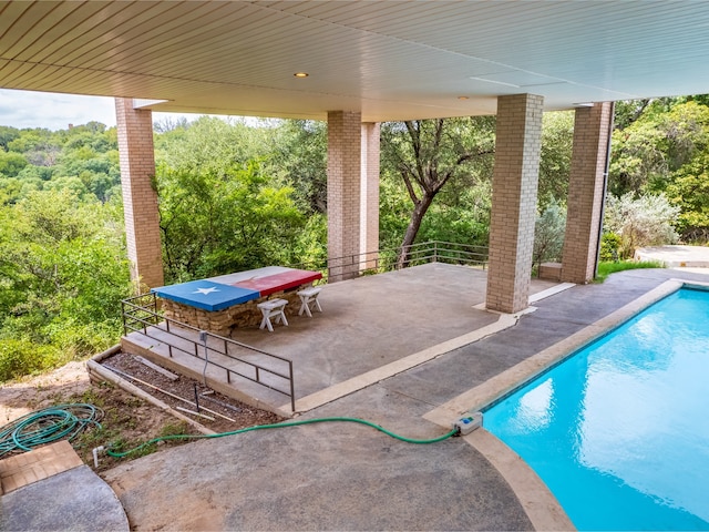 view of swimming pool with a patio area