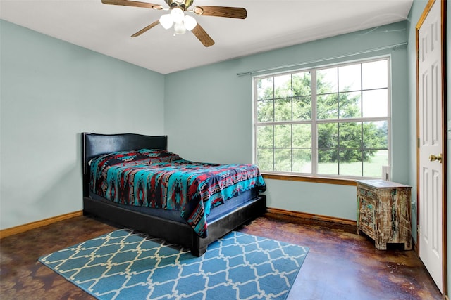 bedroom featuring ceiling fan