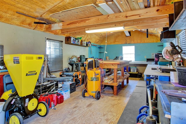 interior space featuring a workshop area