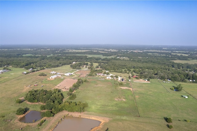 aerial view featuring a water view and a rural view