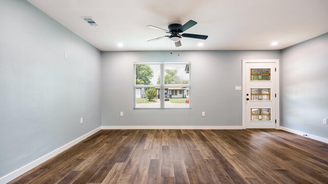 unfurnished room featuring wood-type flooring and ceiling fan